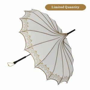 White & Gold Parasol Umbrella with Encased Trim  (Cosmetic Blemish)